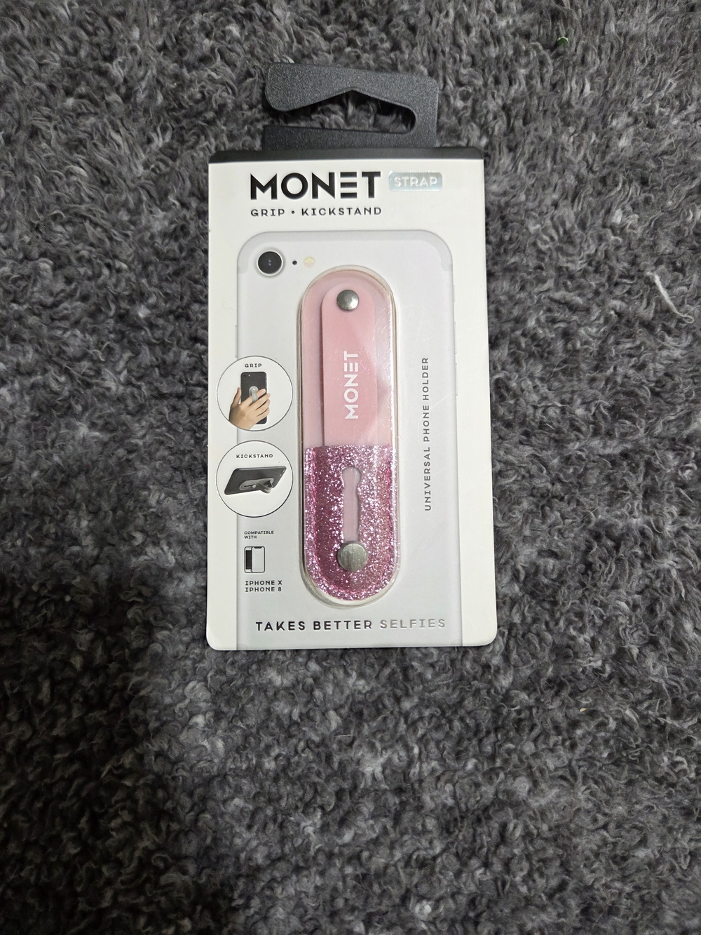 Monet Pink Glitter Strap Grip & Kickstand Phone Holder